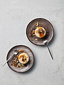 Panna cotta with caramel sauce and nuts