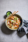 Miso vegetable soup with tofu and spring onions