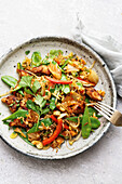 Kimchi fried rice with cashew nuts and vegetables