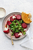 Beetroot salad with lamb's lettuce and yoghurt dressing