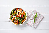 Mediterranean lentil pasta salad with feta and courgette