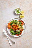 Mung dal kimchi pancakes with salad