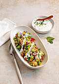 Quinoa and edamame salad with yoghurt dressing