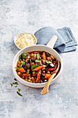 Beef tajine with vegetables and couscous