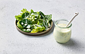 Green salad with yoghurt dressing
