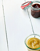 Apple sauce and plum jam