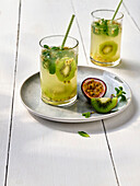 Infused water with passion fruit and kiwi