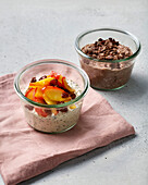Overnight oats with peaches and chocolate porridge