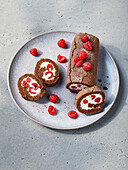 Chocolate and raspberry sponge roll