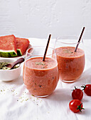Tomato and watermelon smoothie with hemp seeds