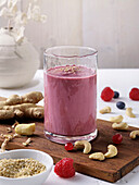Beetroot and berry smoothie with cashew nuts and ginger