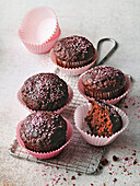 Chocolate muffins with sugar sprinkles