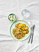 Pointed cabbage steaks with roast potatoes and herb quark