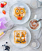 Halloween breakfast with toast faces