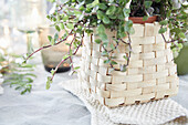 Woven wooden planter as table decoration