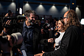 Zahara, winner of the award for best Artist, along with Marti Perarnau, members of the band Juno, on the red carpet at the MIN Independent Music Awards 2024, Zaragoza, Spain