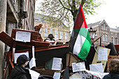 Pro-Palestinian students up a barricade protest against the ongoing conflict Israel and the Palestinian on the campus University of Amsterdam on May 8, 2023 in Amsterdam,Netherlands.