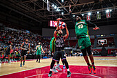 The Harlem Globetrotters perform at the Prince Felipe Pavilion in Zaragoza, Spain