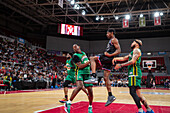 The Harlem Globetrotters perform at the Prince Felipe Pavilion in Zaragoza, Spain