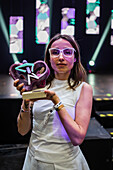 Portrait of Zahara, winner of the award for best Artist, holding her award at the MIN Independent Music Awards 2024, Zaragoza, Spain