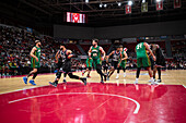 The Harlem Globetrotters perform at the Prince Felipe Pavilion in Zaragoza, Spain