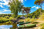 Seignosse,Landes,France - September 06,2019 - View of boats in front of Hardy Pond