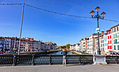 Bayonne,France - 06 September 2019 - View of restaurants and the Nive of the city of Bayonne.