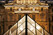 Paris. 1st district. Louvre Museum by night. One of the secondary pyramids (architect: Ieoh Ming Pei). In the background,the Sully Pavilion.Mandatory credit of the architect architect: Ieoh Ming Pei