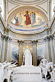 France. Paris. 5th district. The Pantheon. Sculpture The National Convention,by Francois Leon Sicard. Above Painting Christ showing to the angel of France the destinies of his people,by Antoine Auguste Ernest Hebert.