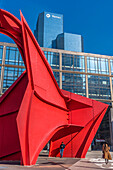 Grand Paris (Greater Paris),La Defense office district,sculpture by Alexandre Calder (Araignee Rouge or Grand Stabile Rouge) (Red Spider) 1976 and the Tour Total in the background
