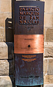 Spain,Rioja,Briones medieval village (Most beautiful village in Spain), descriptive pannel of  the Palace of the marquise San Nicolas (St James way)