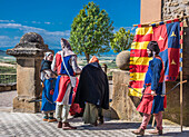 Spain,Rioja,Medieval Days of Briones (festival declared of national tourist interest),costumed participants and banner