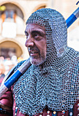 Spain,Rioja,Medieval Days of Briones (festival declared of national tourist interest),portrait of a knight with chainmail helmet