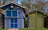 France,Gironde,Arcachon Bay (Bassin Arcachon),colorful huts of the port of Biganos