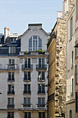 France,Paris,75,6th arrondissement,facade of a residential building Rue Notre Dame des Champs,seen from the Rue de la Grande Chaumiere