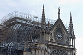 Frankreich,Paris,75,1. Arrondissement,Ile de la Cite,Kathedrale Notre-Dame nach dem Brand,Gerüst an der Kreuzung des Querschiffs, wo sich die Turmspitze befand,17. April 2019,