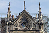 France,Paris,75,1st arrondissement,Ile de la Cite,Southern side of the Cathedral Notre-Dame,after the fire,rose window of the stained glass completely burnt down