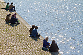 France,Nantes,44,Quay Ceineray,people sitting on the bank of the Erdre river