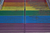 France,Nantes,44,rue Beaurepaire,stairs painted with the colors of the Rainbow flag,emblem of the LGBT movement.