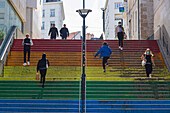France,Nantes,44,rue Beaurepaire,stairs painted with the colors of the Rainbow flag,emblem of the LGBT movement.