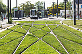 France,Nantes,44,grass between the tram rails at the terminus of the Reze-Pont-Rousseau SNCF station
