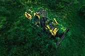Bulldozer abandoned and attacked by vegetation.