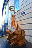 Europe,Belgium,Brussels,European Parliament. Euro statue