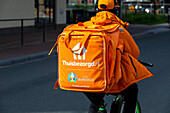 Europe,Nederlands. Bicycle delivery man. Thuysbezorgs. Takeaway