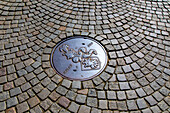 Europe,Scandinavia,Sweden. Skania. Malmoe. Malmo Griffon manhole cover