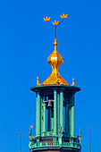 Europe,Scandinavia,Sweden. Stockholm. Three golden crowns on the town hall