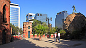 Chile,Santiago,Cerro Santa Lucia,hill,historic monument,skyline,skyscrapers,