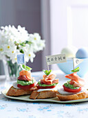 Easter canapés with ham and pesto