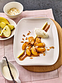 Caramelised apples with chestnut cream and almonds