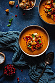 Sweet potato and chestnut soup with croutons